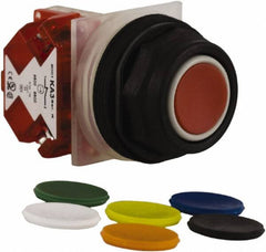 Schneider Electric - 30mm Mount Hole, Extended Straight, Pushbutton Switch with Contact Block - Multicolored Pushbutton, Momentary (MO) - Makers Industrial Supply