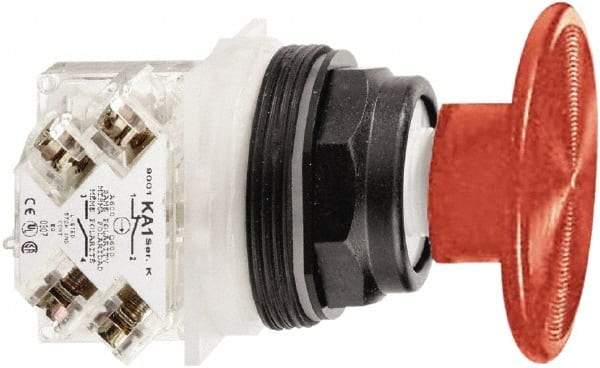 Schneider Electric - 30mm Mount Hole, Extended Mushroom Head, Pushbutton Switch with Contact Block - Round, Red Pushbutton, Momentary (MO) - Makers Industrial Supply