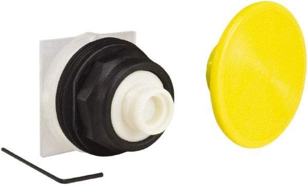 Schneider Electric - 30mm Mount Hole, Extended Mushroom Head, Pushbutton Switch Only - Round, Yellow Pushbutton, Momentary (MO) - Makers Industrial Supply