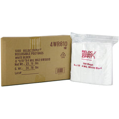 8″ × 10″ 4-MIL White Block Reloc Zippit Zipper Bags, Sold per Case of 1000 (10 boxes of 100 per case)