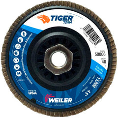 4-1/2″ Tiger Disc Abrasive Flap Disc, Angled, Trimmable Backing, 40Z, 5/8″-11 UNC Nut - Makers Industrial Supply