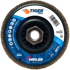 4-1/2″ Tiger Disc Abrasive Flap Disc, Angled, Trimmable Backing, 80Z, 5/8″-11 UNC Nut - Makers Industrial Supply