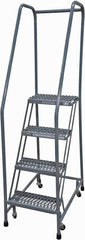 Cotterman - 70" 4 Step Rolling Warehouse Ladder - Rolling Safety Ladder, 450 Lb Capacity, 40" Platform Height, 20" Base Width x 31" Base Depth, Expanded Metal Tread - Makers Industrial Supply