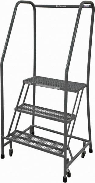 Cotterman - 60" 3 Step Rolling Warehouse Ladder - Rolling Safety Ladder, 450 Lb Capacity, 30" Platform Height, 30" Base Width x 30" Base Depth, Expanded Metal Tread - Makers Industrial Supply