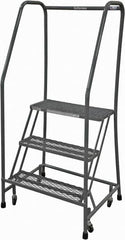 Cotterman - 60" 3 Step Rolling Warehouse Ladder - Rolling Safety Ladder, 450 Lb Capacity, 30" Platform Height, 20" Base Width x 26" Base Depth, Expanded Metal Tread - Makers Industrial Supply