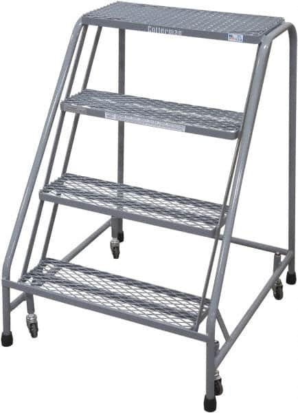 Cotterman - 90" 6 Step Rolling Warehouse Ladder - Rolling Safety Ladder, 450 Lb Capacity, 60" Platform Height, 30" Base Width x 46" Base Depth, Serrated Steel - Makers Industrial Supply