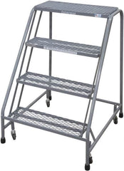 Cotterman - 40" 4 Step Rolling Warehouse Ladder - Rolling Safety Ladder, 450 Lb Capacity, 40" Platform Height, 30" Base Width x 31" Base Depth, Perforated Tread - Makers Industrial Supply