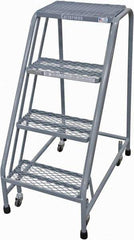 Cotterman - 40" 4 Step Rolling Warehouse Ladder - Rolling Safety Ladder, 450 Lb Capacity, 40" Platform Height, 20" Base Width x 31" Base Depth, Expanded Metal Tread - Makers Industrial Supply