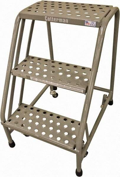 Cotterman - 30" 3 Step Rolling Warehouse Ladder - Rolling Safety Ladder, 450 Lb Capacity, 30" Platform Height, 20" Base Width x 27" Base Depth, Expanded Metal Tread - Makers Industrial Supply