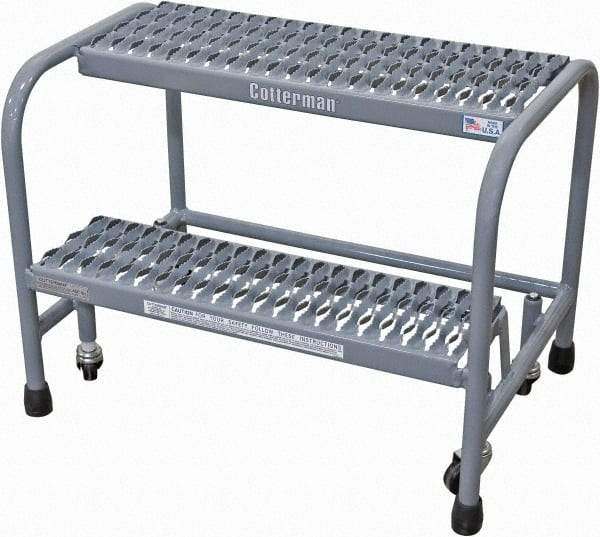 Cotterman - 20" 2 Step Rolling Warehouse Ladder - Rolling Safety Ladder, 450 Lb Capacity, 20" Platform Height, 26" Base Width x 19" Base Depth, Serrated Steel - Makers Industrial Supply