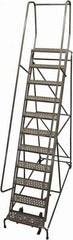 Cotterman - 140" 11 Step Rolling Warehouse Ladder - Rolling Safety Ladder, 450 Lb Capacity, 110" Platform Height, 32" Base Width x 91" Base Depth, Perforated Tread - Makers Industrial Supply