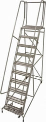 Cotterman - 130" 10 Step Rolling Warehouse Ladder - Rolling Safety Ladder, 450 Lb Capacity, 100" Platform Height, 32" Base Width x 84" Base Depth, Perforated Tread - Makers Industrial Supply