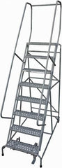 Cotterman - 110" 8 Step Rolling Warehouse Ladder - Rolling Safety Ladder, 450 Lb Capacity, 80" Platform Height, 32" Base Width x 58" Base Depth, Perforated Tread - Makers Industrial Supply