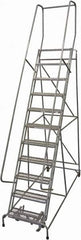 Cotterman - 140" 11 Step Rolling Warehouse Ladder - Rolling Safety Ladder, 450 Lb Capacity, 110" Platform Height, 32" Base Width x 78" Base Depth, Expanded Metal Tread - Makers Industrial Supply