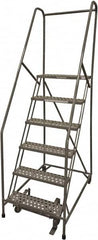 Cotterman - 90" 6 Step Rolling Warehouse Ladder - Rolling Safety Ladder, 450 Lb Capacity, 60" Platform Height, 30" Base Width x 56" Base Depth, Perforated Tread - Makers Industrial Supply