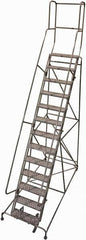 Cotterman - 172" 13 Step Rolling Warehouse Ladder - Rolling Safety Ladder, 450 Lb Capacity, 130" Platform Height, 42" Base Width x 95" Base Depth, Perforated Tread - Makers Industrial Supply