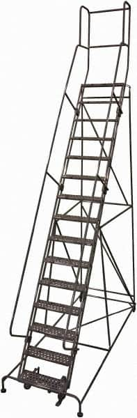 Cotterman - 192" 15 Step Rolling Warehouse Ladder - Rolling Safety Ladder, 450 Lb Capacity, 150" Platform Height, 42" Base Width x 108" Base Depth, Expanded Metal Tread - Makers Industrial Supply