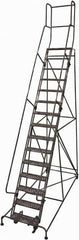 Cotterman - 192" 15 Step Rolling Warehouse Ladder - Rolling Safety Ladder, 450 Lb Capacity, 150" Platform Height, 42" Base Width x 108" Base Depth, Expanded Metal Tread - Makers Industrial Supply