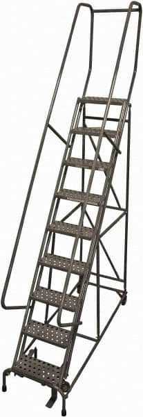 Cotterman - 120" 9 Step Rolling Warehouse Ladder - Rolling Safety Ladder, 450 Lb Capacity, 90" Platform Height, 24" Base Width x 77" Base Depth, Perforated Tread - Makers Industrial Supply