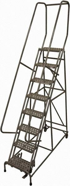 Cotterman - 110" 8 Step Rolling Warehouse Ladder - Rolling Safety Ladder, 450 Lb Capacity, 80" Platform Height, 24" Base Width x 71" Base Depth, Perforated Tread - Makers Industrial Supply