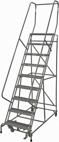 Cotterman - 120" 9 Step Rolling Warehouse Ladder - Rolling Safety Ladder, 450 Lb Capacity, 90" Platform Height, 32" Base Width x 77" Base Depth, Serrated Steel - Makers Industrial Supply