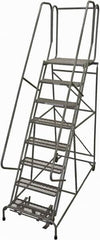 Cotterman - 110" 8 Step Rolling Warehouse Ladder - Rolling Safety Ladder, 450 Lb Capacity, 80" Platform Height, 32" Base Width x 71" Base Depth, Serrated Steel - Makers Industrial Supply