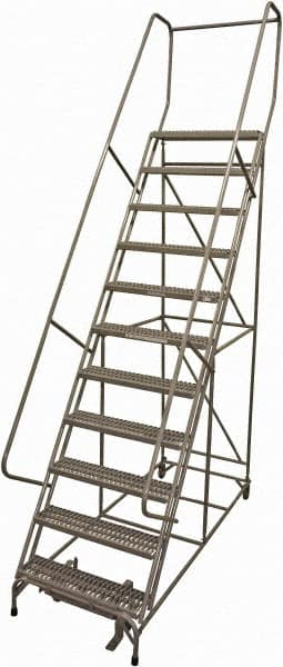 Cotterman - 140" 11 Step Rolling Warehouse Ladder - Rolling Safety Ladder, 450 Lb Capacity, 110" Platform Height, 32" Base Width x 81" Base Depth, Serrated Steel - Makers Industrial Supply