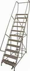 Cotterman - 140" 11 Step Rolling Warehouse Ladder - Rolling Safety Ladder, 450 Lb Capacity, 110" Platform Height, 32" Base Width x 81" Base Depth, Serrated Steel - Makers Industrial Supply