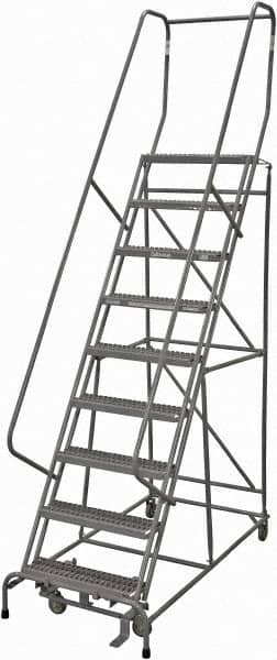 Cotterman - 120" 9 Step Rolling Warehouse Ladder - Rolling Safety Ladder, 450 Lb Capacity, 90" Platform Height, 32" Base Width x 67" Base Depth, Serrated Steel - Makers Industrial Supply