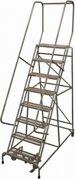 Cotterman - 110" 8 Step Rolling Warehouse Ladder - Rolling Safety Ladder, 450 Lb Capacity, 80" Platform Height, 24" Base Width x 61" Base Depth, Serrated Steel - Makers Industrial Supply