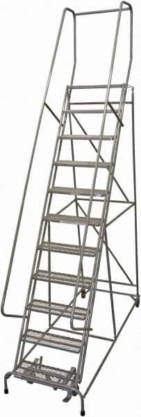 Cotterman - 140" 11 Step Rolling Warehouse Ladder - Rolling Safety Ladder, 450 Lb Capacity, 110" Platform Height, 32" Base Width x 81" Base Depth, Expanded Metal Tread - Makers Industrial Supply