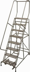 Cotterman - 110" 8 Step Rolling Warehouse Ladder - Rolling Safety Ladder, 450 Lb Capacity, 80" Platform Height, 24" Base Width x 61" Base Depth, Expanded Metal Tread - Makers Industrial Supply