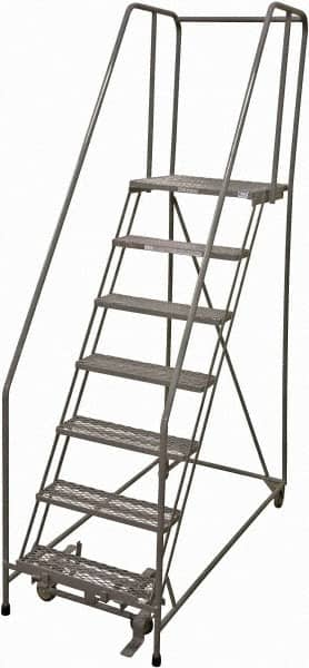 Cotterman - 100" 7 Step Rolling Warehouse Ladder - Rolling Safety Ladder, 450 Lb Capacity, 70" Platform Height, 30" Base Width x 63" Base Depth, Serrated Steel - Makers Industrial Supply