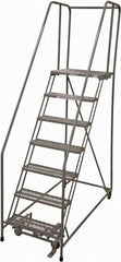 Cotterman - 100" 7 Step Rolling Warehouse Ladder - Rolling Safety Ladder, 450 Lb Capacity, 70" Platform Height, 30" Base Width x 63" Base Depth, Serrated Steel - Makers Industrial Supply