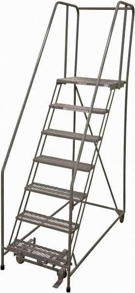 Cotterman - 100" 7 Step Rolling Warehouse Ladder - Rolling Safety Ladder, 450 Lb Capacity, 70" Platform Height, 24" Base Width x 63" Base Depth, Serrated Steel - Makers Industrial Supply