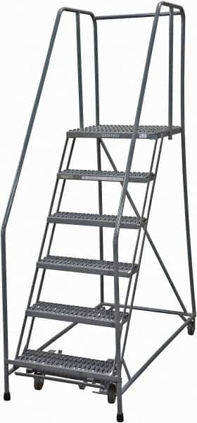 Cotterman - 90" 6 Step Rolling Warehouse Ladder - Rolling Safety Ladder, 450 Lb Capacity, 60" Platform Height, 30" Base Width x 56" Base Depth, Serrated Steel - Makers Industrial Supply