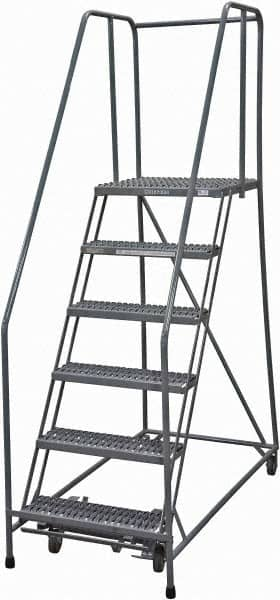 Cotterman - 90" 6 Step Rolling Warehouse Ladder - Rolling Safety Ladder, 450 Lb Capacity, 60" Platform Height, 24" Base Width x 56" Base Depth, Serrated Steel - Makers Industrial Supply