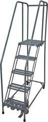 Cotterman - 80" 5 Step Rolling Warehouse Ladder - Rolling Safety Ladder, 450 Lb Capacity, 50" Platform Height, 30" Base Width x 50" Base Depth, Serrated Steel - Makers Industrial Supply