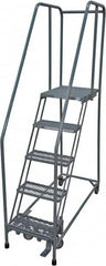 Cotterman - 80" 5 Step Rolling Warehouse Ladder - Rolling Safety Ladder, 450 Lb Capacity, 50" Platform Height, 20" Base Width x 50" Base Depth, Serrated Steel - Makers Industrial Supply