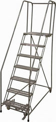 Cotterman - 100" 7 Step Rolling Warehouse Ladder - Rolling Safety Ladder, 450 Lb Capacity, 70" Platform Height, 30" Base Width x 63" Base Depth, Expanded Metal Tread - Makers Industrial Supply