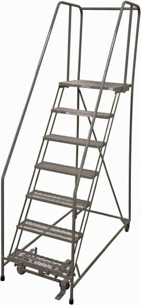 Cotterman - 100" 7 Step Rolling Warehouse Ladder - Rolling Safety Ladder, 450 Lb Capacity, 70" Platform Height, 24" Base Width x 63" Base Depth, Expanded Metal Tread - Makers Industrial Supply