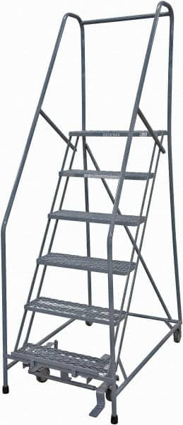 Cotterman - 90" 6 Step Rolling Warehouse Ladder - Rolling Safety Ladder, 450 Lb Capacity, 60" Platform Height, 30" Base Width x 56" Base Depth, Expanded Metal Tread - Makers Industrial Supply