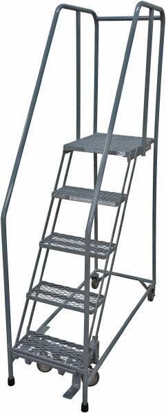 Cotterman - 80" 5 Step Rolling Warehouse Ladder - Rolling Safety Ladder, 450 Lb Capacity, 50" Platform Height, 30" Base Width x 50" Base Depth, Expanded Metal Tread - Makers Industrial Supply