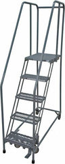 Cotterman - 80" 5 Step Rolling Warehouse Ladder - Rolling Safety Ladder, 450 Lb Capacity, 50" Platform Height, 30" Base Width x 50" Base Depth, Expanded Metal Tread - Makers Industrial Supply