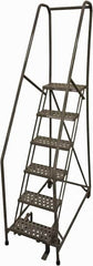 Cotterman - 90" 6 Step Rolling Warehouse Ladder - Rolling Safety Ladder, 450 Lb Capacity, 60" Platform Height, 24" Base Width x 46" Base Depth, Serrated Steel - Makers Industrial Supply