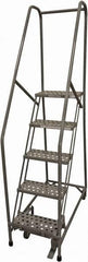 Cotterman - 80" 5 Step Rolling Warehouse Ladder - Rolling Safety Ladder, 450 Lb Capacity, 50" Platform Height, 30" Base Width x 40" Base Depth, Serrated Steel - Makers Industrial Supply