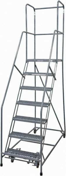 Cotterman - 100" 7 Step Rolling Warehouse Ladder - Rolling Safety Ladder, 450 Lb Capacity, 70" Platform Height, 30" Base Width x 53" Base Depth, Serrated Steel - Makers Industrial Supply