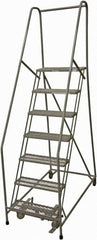 Cotterman - 100" 7 Step Rolling Warehouse Ladder - Rolling Safety Ladder, 450 Lb Capacity, 70" Platform Height, 24" Base Width x 53" Base Depth, Serrated Steel - Makers Industrial Supply