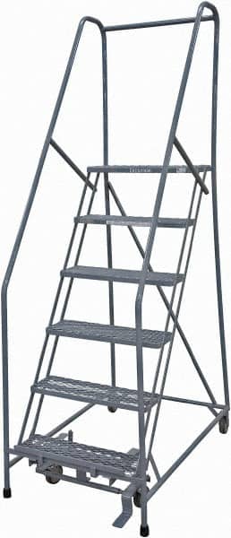 Cotterman - 90" 6 Step Rolling Warehouse Ladder - Rolling Safety Ladder, 450 Lb Capacity, 60" Platform Height, 30" Base Width x 46" Base Depth, Expanded Metal Tread - Makers Industrial Supply