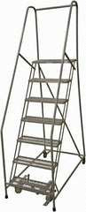 Cotterman - 100" 7 Step Rolling Warehouse Ladder - Rolling Safety Ladder, 450 Lb Capacity, 70" Platform Height, 24" Base Width x 53" Base Depth, Expanded Metal Tread - Makers Industrial Supply